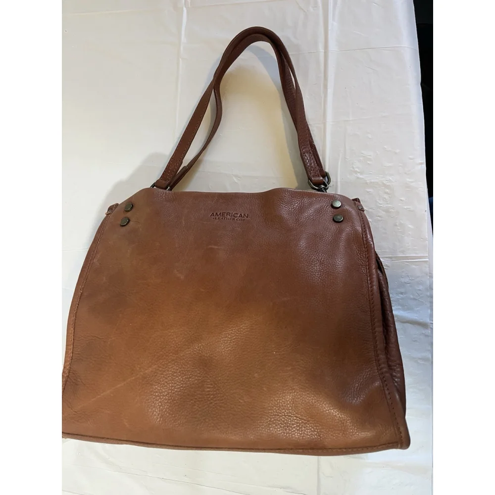 AMERICAN LEATHER CO. Lenox Leather Satchel brandy smooth leather